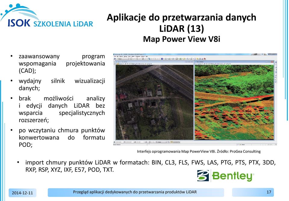 rozszerzeń; po wczytaniu chmura punktów konwertowana do formatu POD; Interfejs oprogramowania Map PowerView V8i.