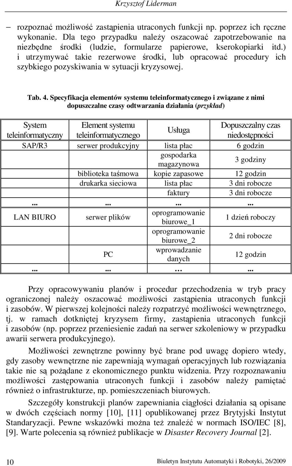 ) i utrzymywać takie rezerwowe środki, lub opracować procedury ich szybkiego pozyskiwania w sytuacji kryzysowej. Tab. 4.