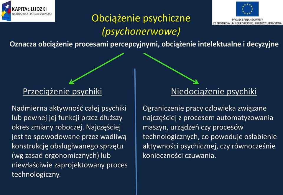 Najczęściej jest to spowodowane przez wadliwą konstrukcję obsługiwanego sprzętu (wg zasad ergonomicznych) lub niewłaściwie zaprojektowany proces