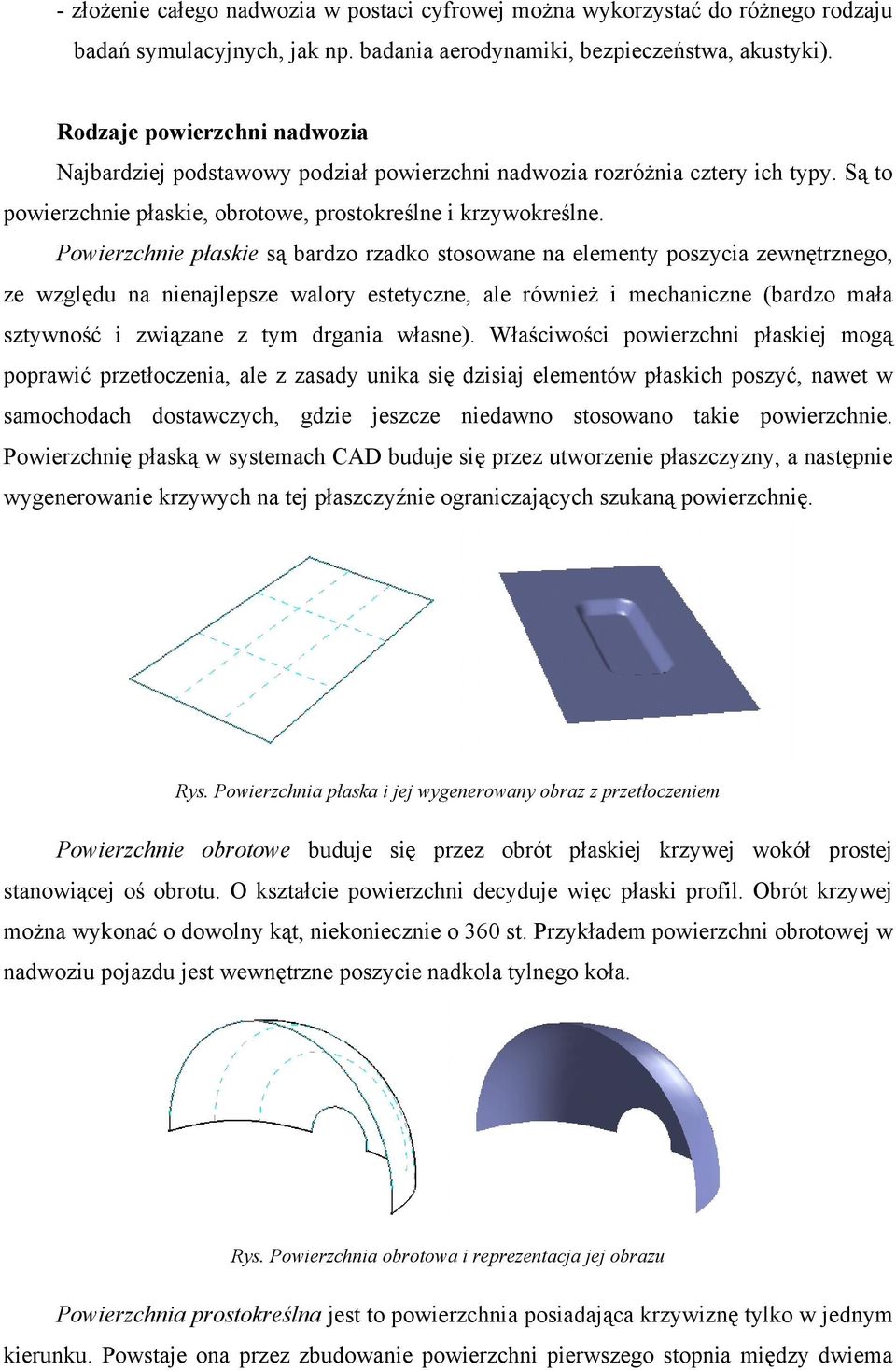 Powierzchnie płaskie są bardzo rzadko stosowane na elementy poszycia zewnętrznego, ze względu na nienajlepsze walory estetyczne, ale również i mechaniczne (bardzo mała sztywność i związane z tym