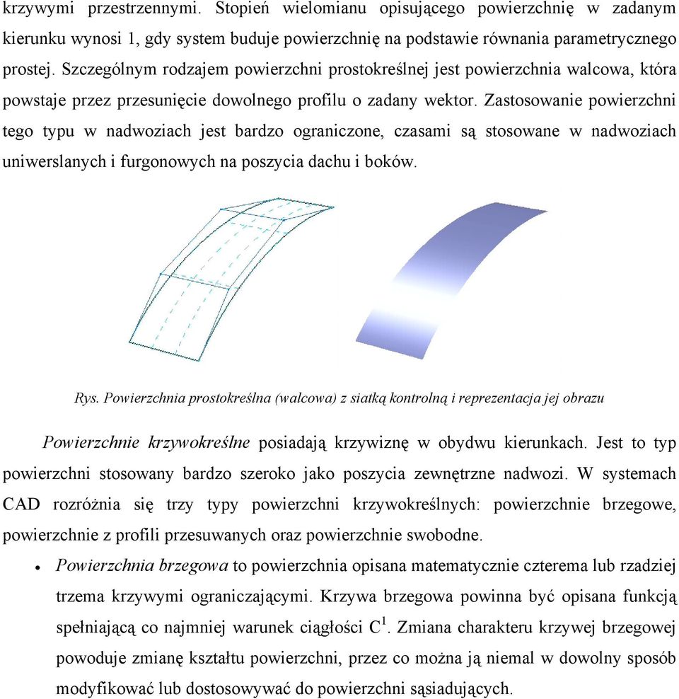 Zastosowanie powierzchni tego typu w nadwoziach jest bardzo ograniczone, czasami są stosowane w nadwoziach uniwerslanych i furgonowych na poszycia dachu i boków. Rys.