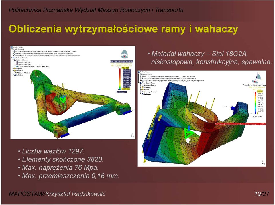 Liczba węzłów 1297. Elementy skończone 3820. Max.