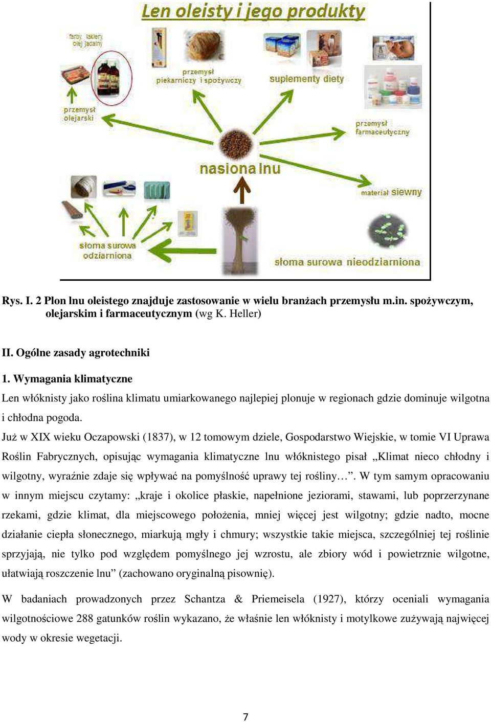 Już w XIX wieku Oczapowski (1837), w 12 tomowym dziele, Gospodarstwo Wiejskie, w tomie VI Uprawa Roślin Fabrycznych, opisując wymagania klimatyczne lnu włóknistego pisał Klimat nieco chłodny i
