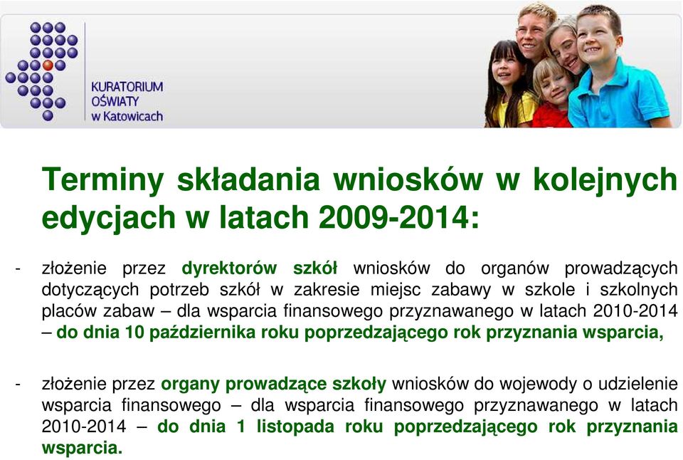 2010-2014 do dnia 10 października roku poprzedzającego rok przyznania wsparcia, - złoŝenie przez organy prowadzące szkoły wniosków do