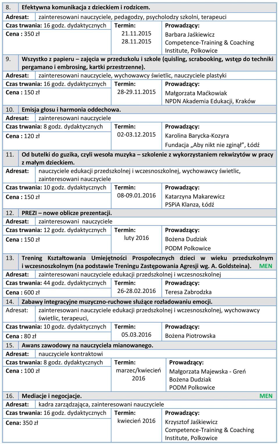 Wszystko z papieru zajęcia w przedszkolu i szkole (quisling, scrabooking, wstęp do techniki pergamano i embrosing, kartki przestrzenne)., wychowawcy świetlic, nauczyciele plastyki 16 godz.