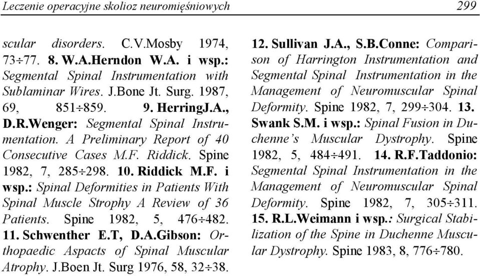 : Spinal Deformities in Patients With Spinal Muscle Strophy A Review of 36 Patients. Spine 1982, 5, 476 482. 11. Schwenther E.T, D.A.Gibson: Orthopaedic Aspacts of Spinal Muscular Atrophy. J.Boen Jt.