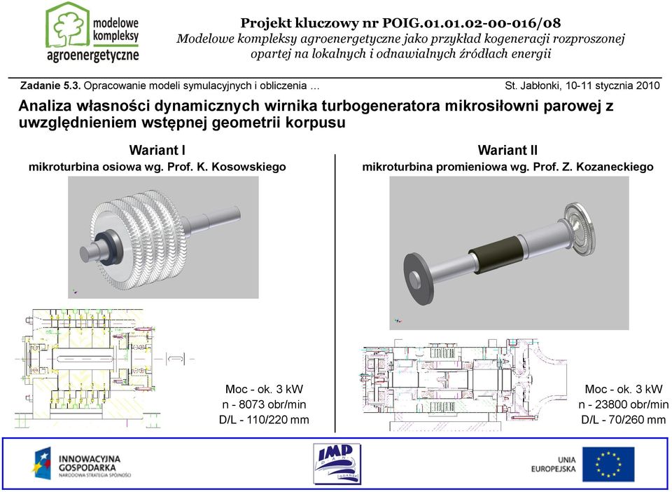z uwzględnieniem wstępnej geometrii korpusu Wariant I mikroturbina osiowa wg. Prof. K.