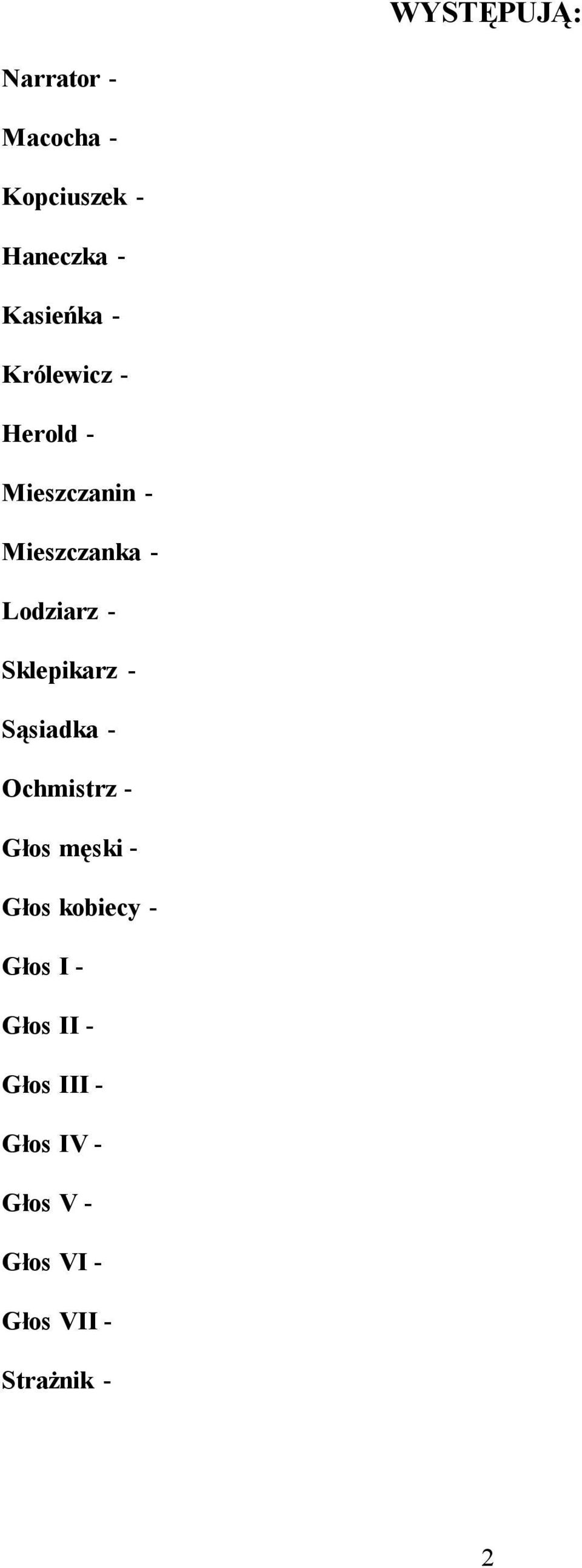 Sklepikarz - Sąsiadka - Ochmistrz - Głos męski - Głos kobiecy - Głos