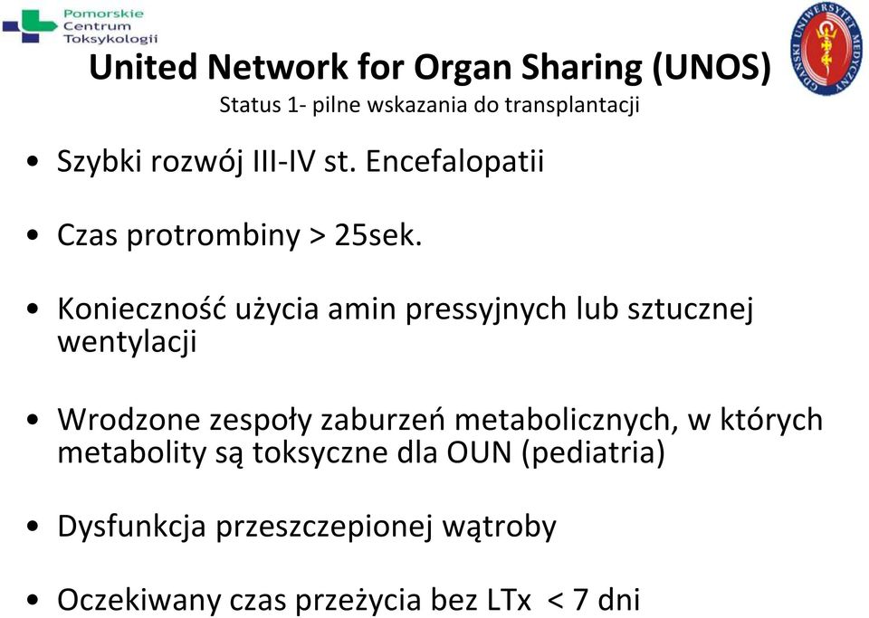 Konieczność użycia amin pressyjnych lub sztucznej wentylacji Wrodzone zespoły zaburzeń