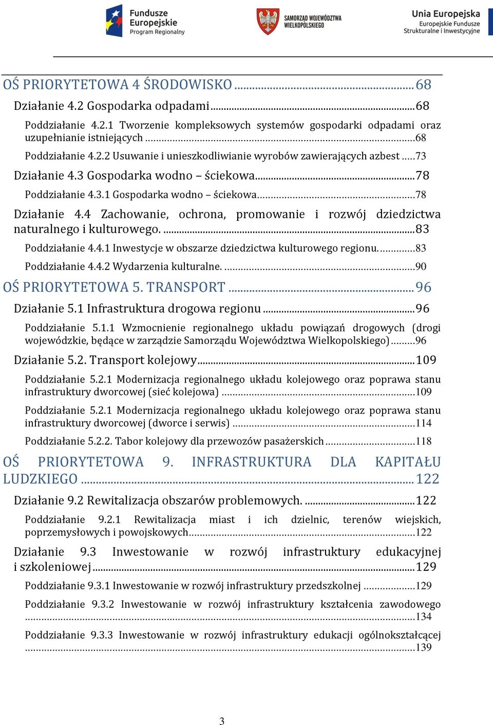 ... 83 Poddziałanie 4.4.1 Inwestycje w obszarze dziedzictwa kulturowego regionu.... 83 Poddziałanie 4.4.2 Wydarzenia kulturalne.... 90 OŚ PRIORYTETOWA 5. TRANSPORT... 96 Działanie 5.