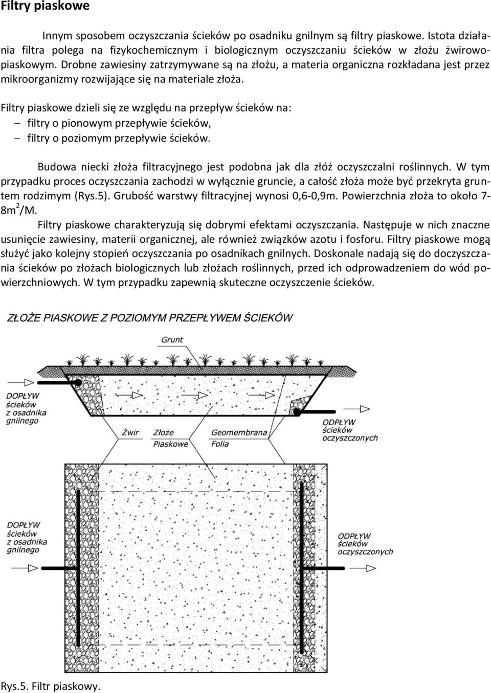 Drobne zawiesiny zatrzymywane są na złożu, a materia organiczna rozkładana jest przez mikroorganizmy rozwijające się na materiale złoża.