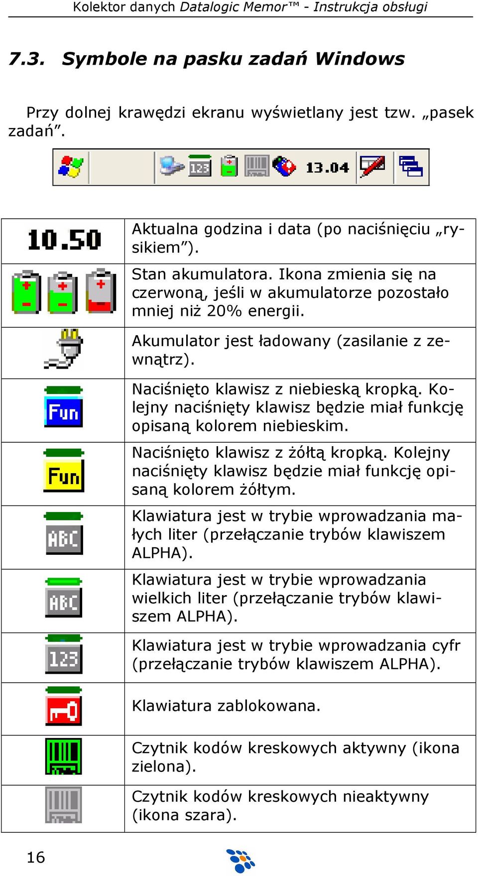 Kolejny naciśnięty klawisz będzie miał funkcję opisaną kolorem niebieskim. Naciśnięto klawisz z Ŝółtą kropką. Kolejny naciśnięty klawisz będzie miał funkcję opisaną kolorem Ŝółtym.