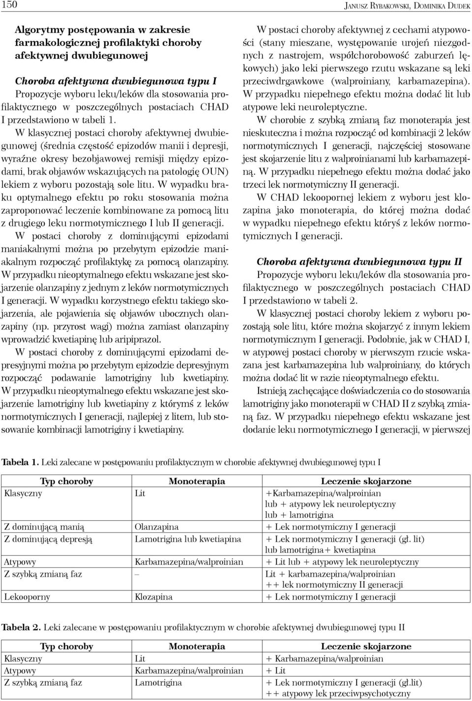 W klasycznej postaci choroby afektywnej dwubiegunowej (średnia częstość epizodów manii i depresji, wyraźne okresy bezobjawowej remisji między epizodami, brak objawów wskazujących na patologię OUN)
