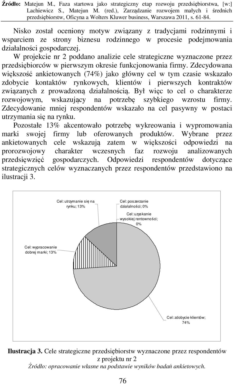 Zdecydowana większość ankietowanych (74%) jako główny cel w tym czasie wskazało zdobycie kontaktów rynkowych, klientów i pierwszych kontraktów związanych z prowadzoną działalnością.