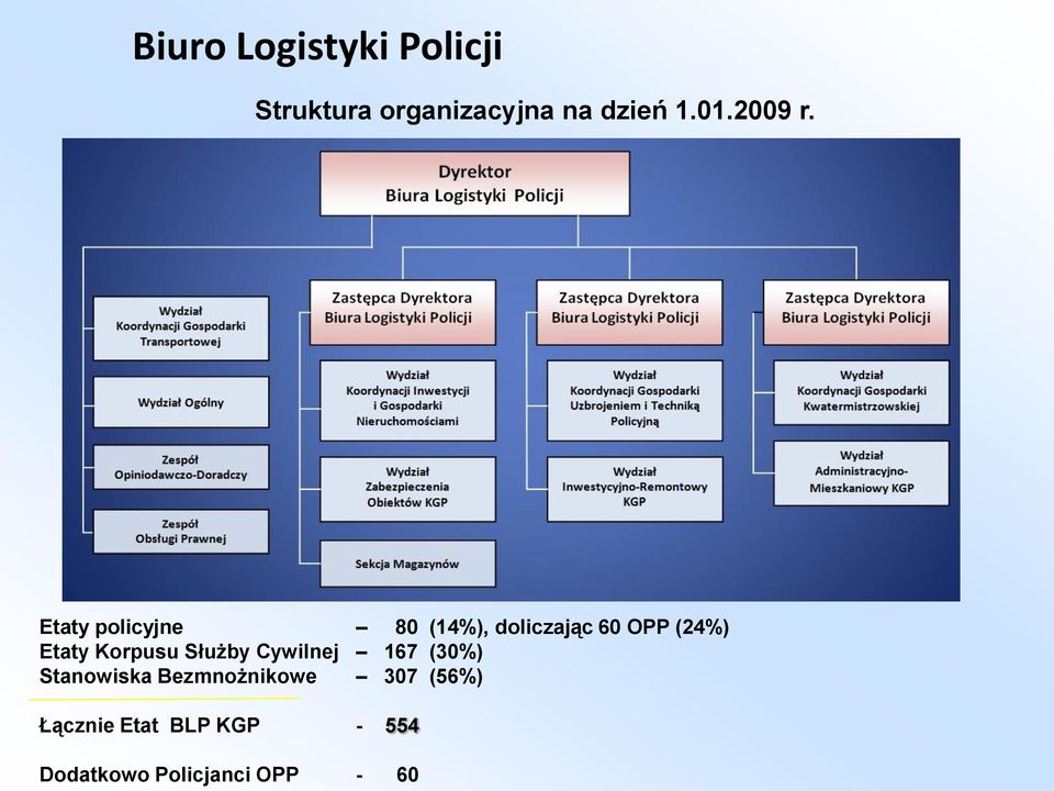 Etaty policyjne 80 (14%), doliczając 60 OPP (24%) Etaty