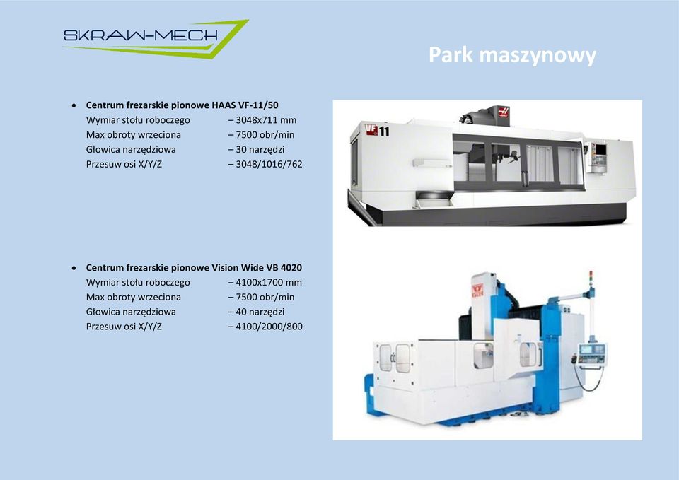 frezarskie pionowe Vision Wide VB 4020 Wymiar stołu roboczego