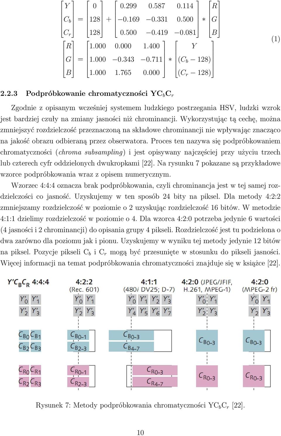 Proces ten nazywa się podpróbkowaniem chromatyczności (chroma subsampling) i jest opisywany najczęściej przy użyciu trzech lub czterech cyfr oddzielonych dwukropkami [22].