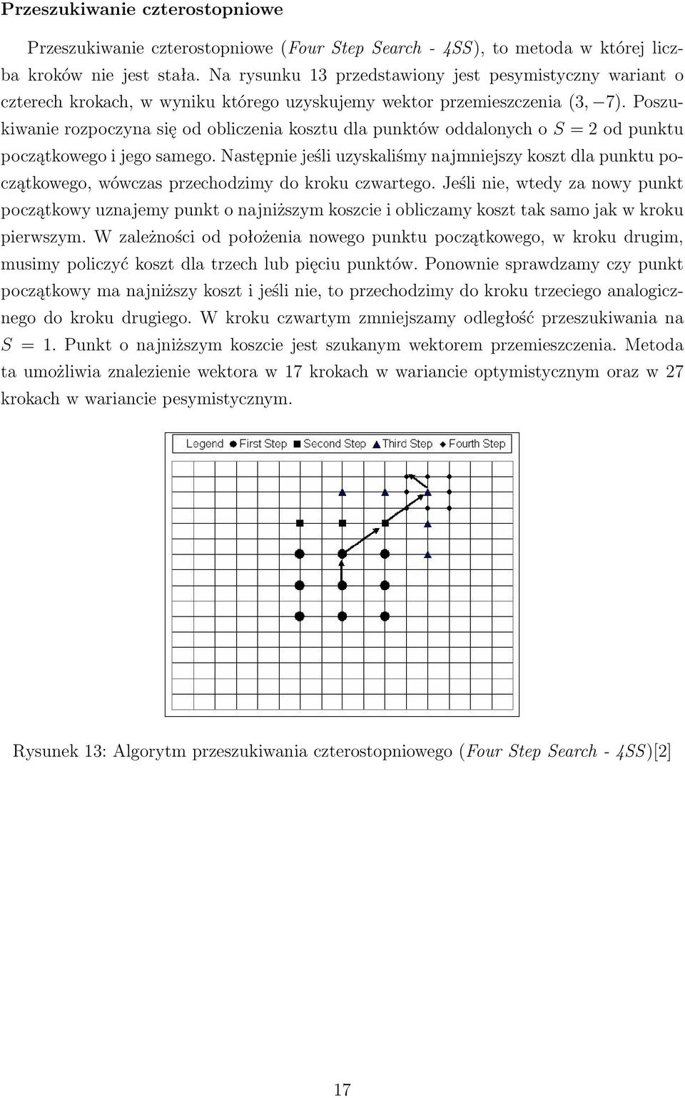 Poszukiwanie rozpoczyna się od obliczenia kosztu dla punktów oddalonych o S = 2 od punktu początkowego i jego samego.