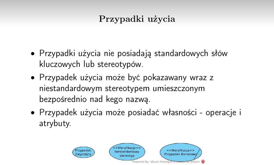 Przypadek użycia może być pokazawany wraz z niestandardowym