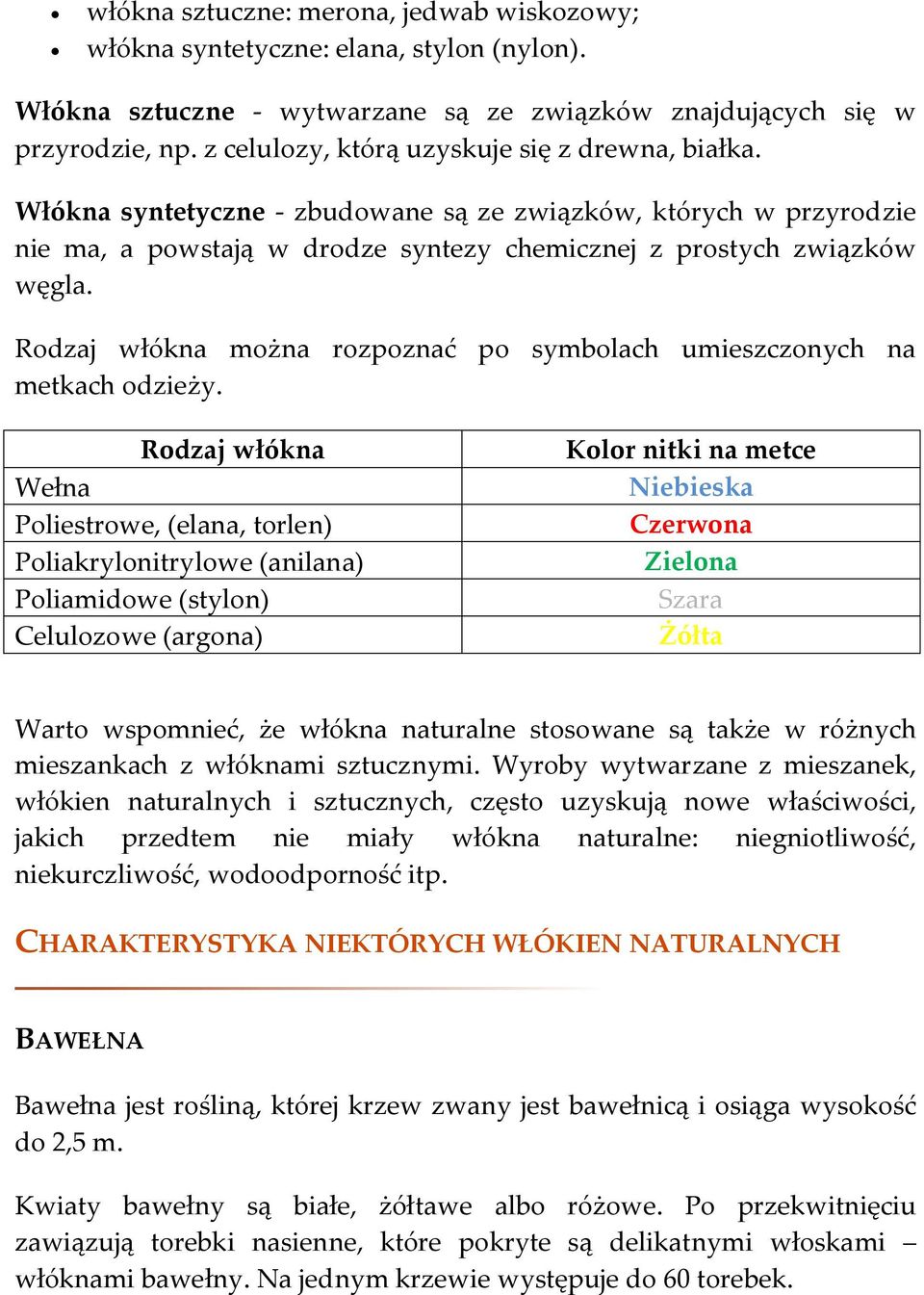 Rodzaj włókna można rozpoznać po symbolach umieszczonych na metkach odzieży.