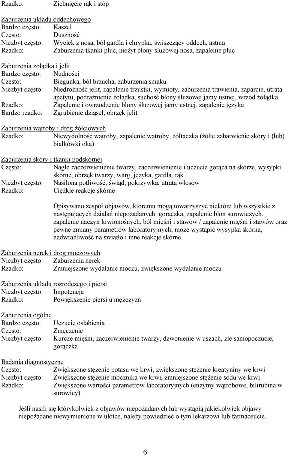trzustki, wymioty, zaburzenia trawienia, zaparcie, utrata apetytu, podrażnienie żołądka, suchość błony śluzowej jamy ustnej, wrzód żołądka Rzadko: Zapalenie i owrzodzenie błony śluzowej jamy ustnej,