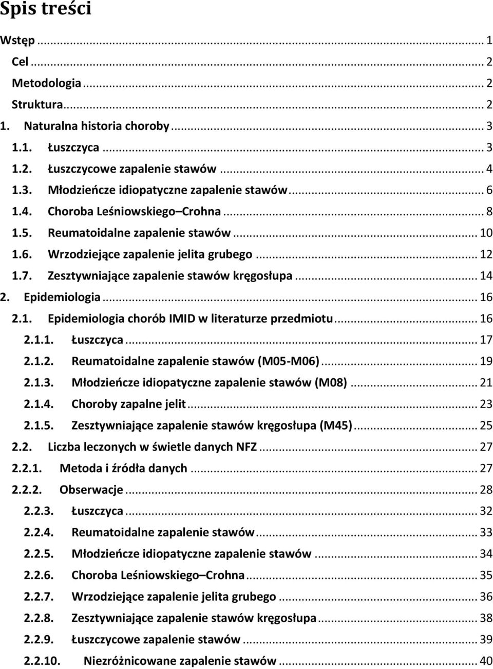 Epidemiologia... 16 2.1. Epidemiologia chorób IMID w literaturze przedmiotu... 16 2.1.1. Łuszczyca... 17 2.1.2. Reumatoidalne zapalenie stawów (M05-M06)... 19 2.1.3.