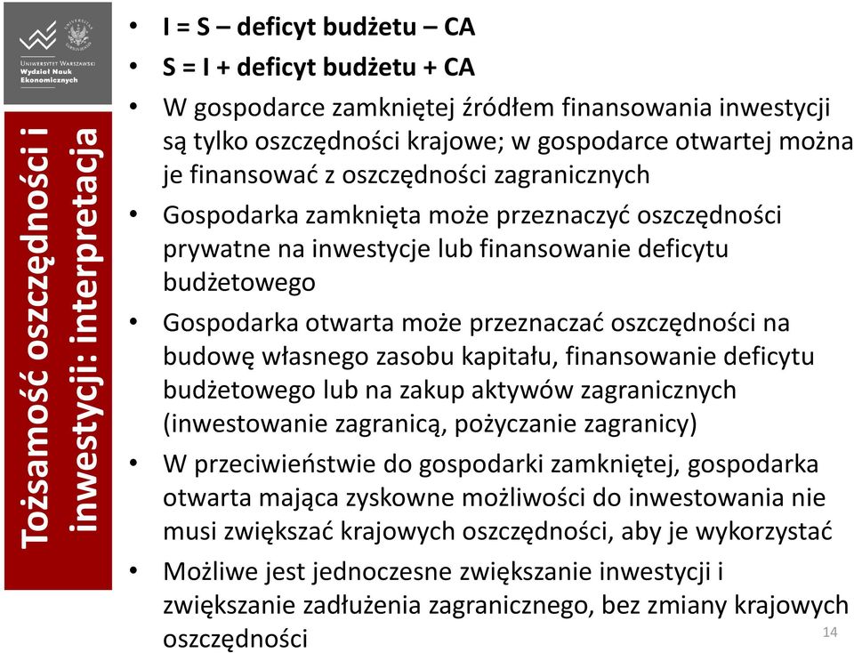 może przeznaczać oszczędności na budowę własnego zasobu kapitału, finansowanie deficytu budżetowego lub na zakup aktywów zagranicznych (inwestowanie zagranicą, pożyczanie zagranicy) W przeciwieństwie