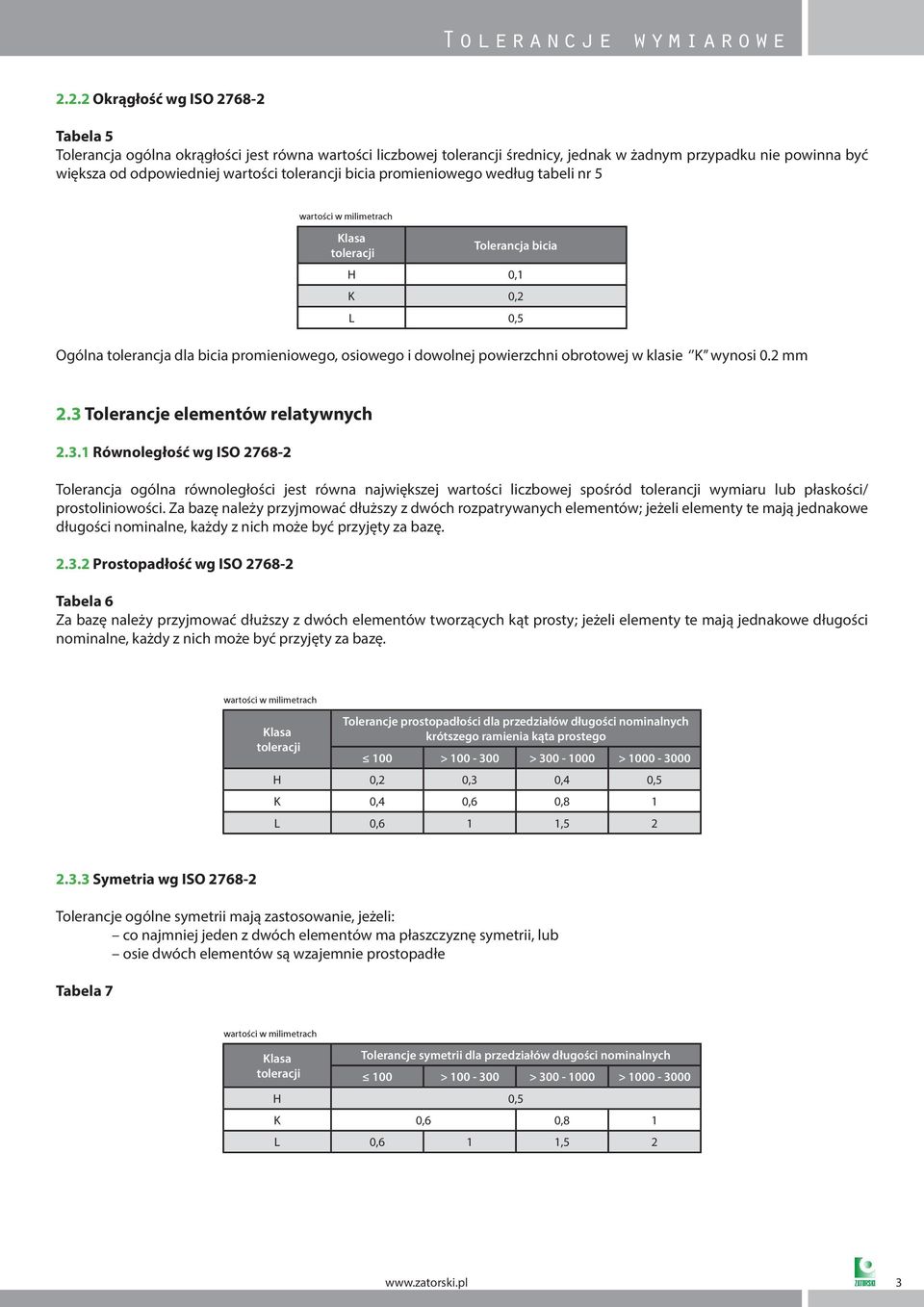 3 Tolerancje elementów relatywnych 2.3.1 Równoległość wg ISO 2768-2 Tolerancja ogólna równoległości jest równa największej wartości liczbowej spośród tolerancji wymiaru lub płaskości/ prostoliniowości.