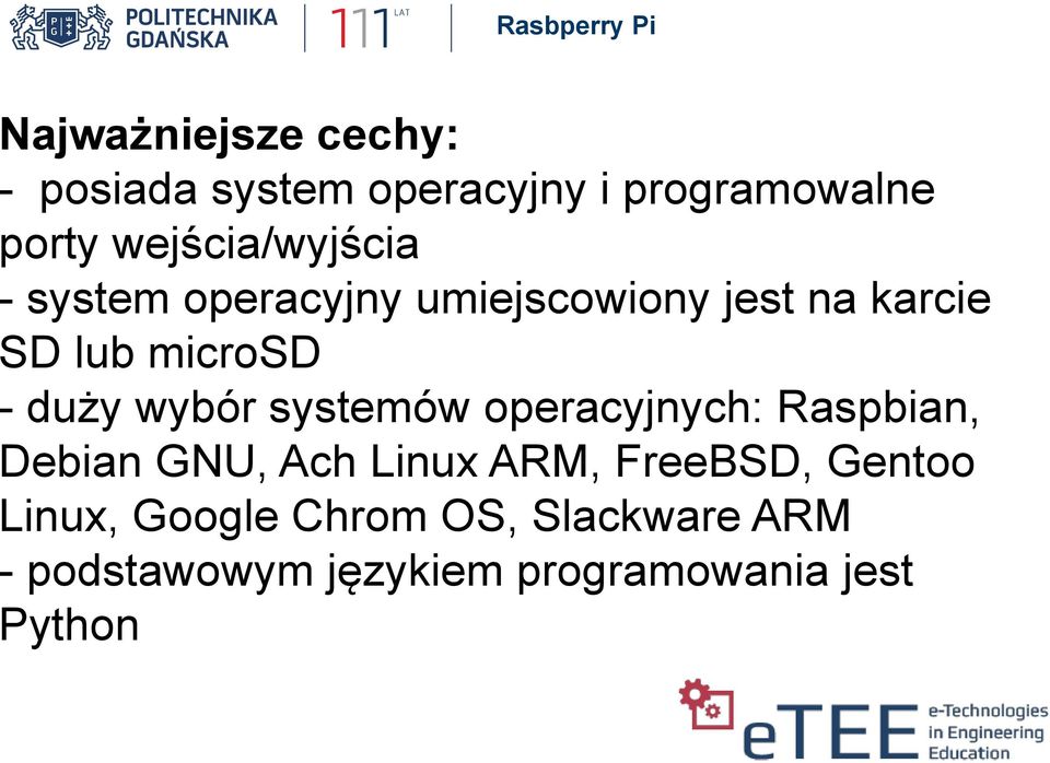 duży wybór systemów operacyjnych: Raspbian, Debian GNU, Ach Linux ARM, FreeBSD,