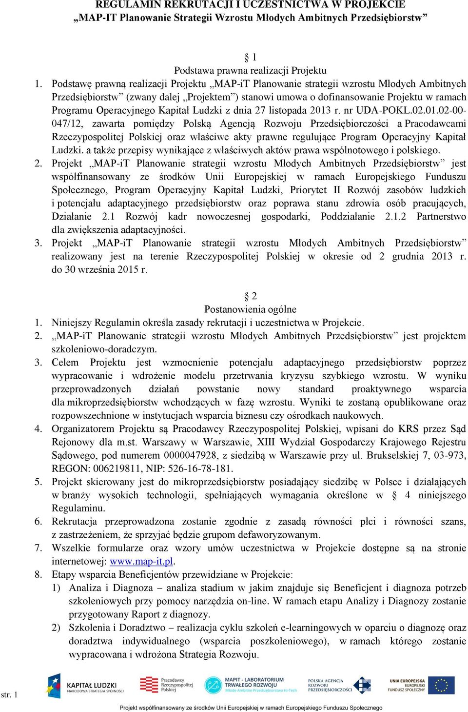 Operacyjnego Kapitał Ludzki z dnia 27 listopada 2013