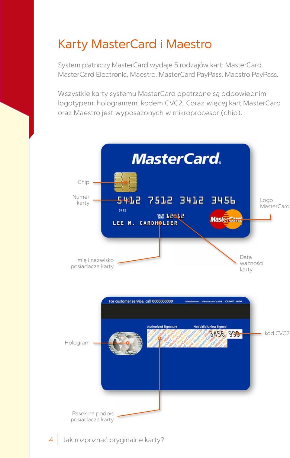 Wszystkie karty systemu MasterCard opatrzone są odpowiednim logotypem, hologramem, kodem CVC2.