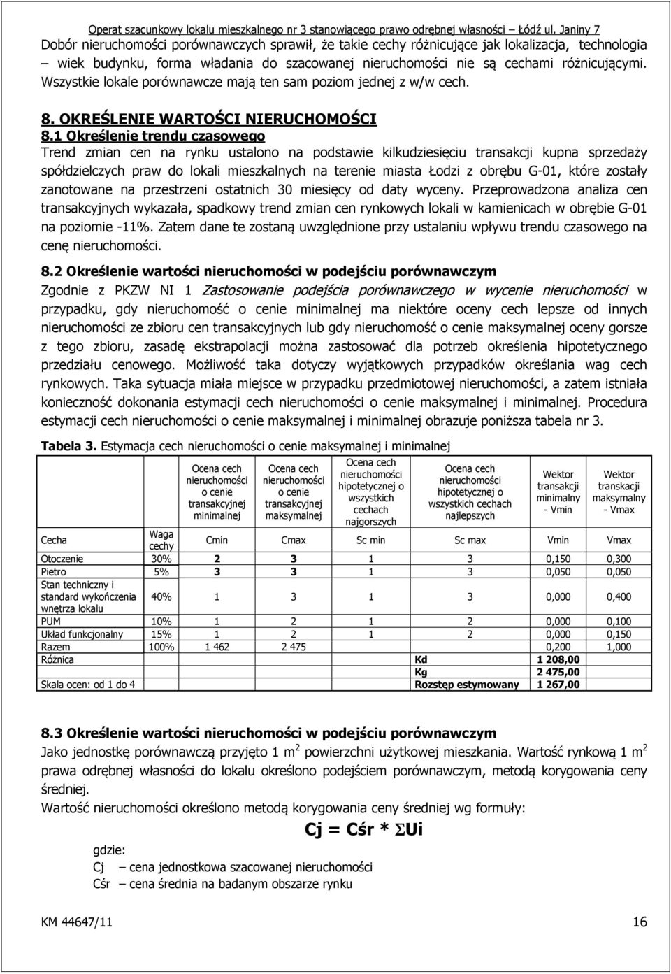 1 Określenie trendu czasowego Trend zmian cen na rynku ustalono na podstawie kilkudziesięciu transakcji kupna sprzedaży spółdzielczych praw do lokali mieszkalnych na terenie miasta Łodzi z obrębu