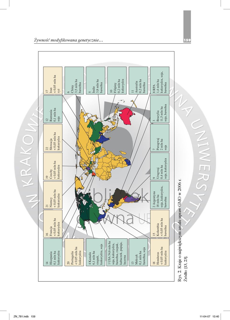 17 Iran ryż 10 Filipiny 0,2 mln ha 12 Rumunia 0,1 mln ha soja 1 USA 54,6 mln ha soja,, bawełna, rzepak, kabaczek, papaja, lucerna 22 Słowacja 5 Indie 3,8 mln ha bawełna 19