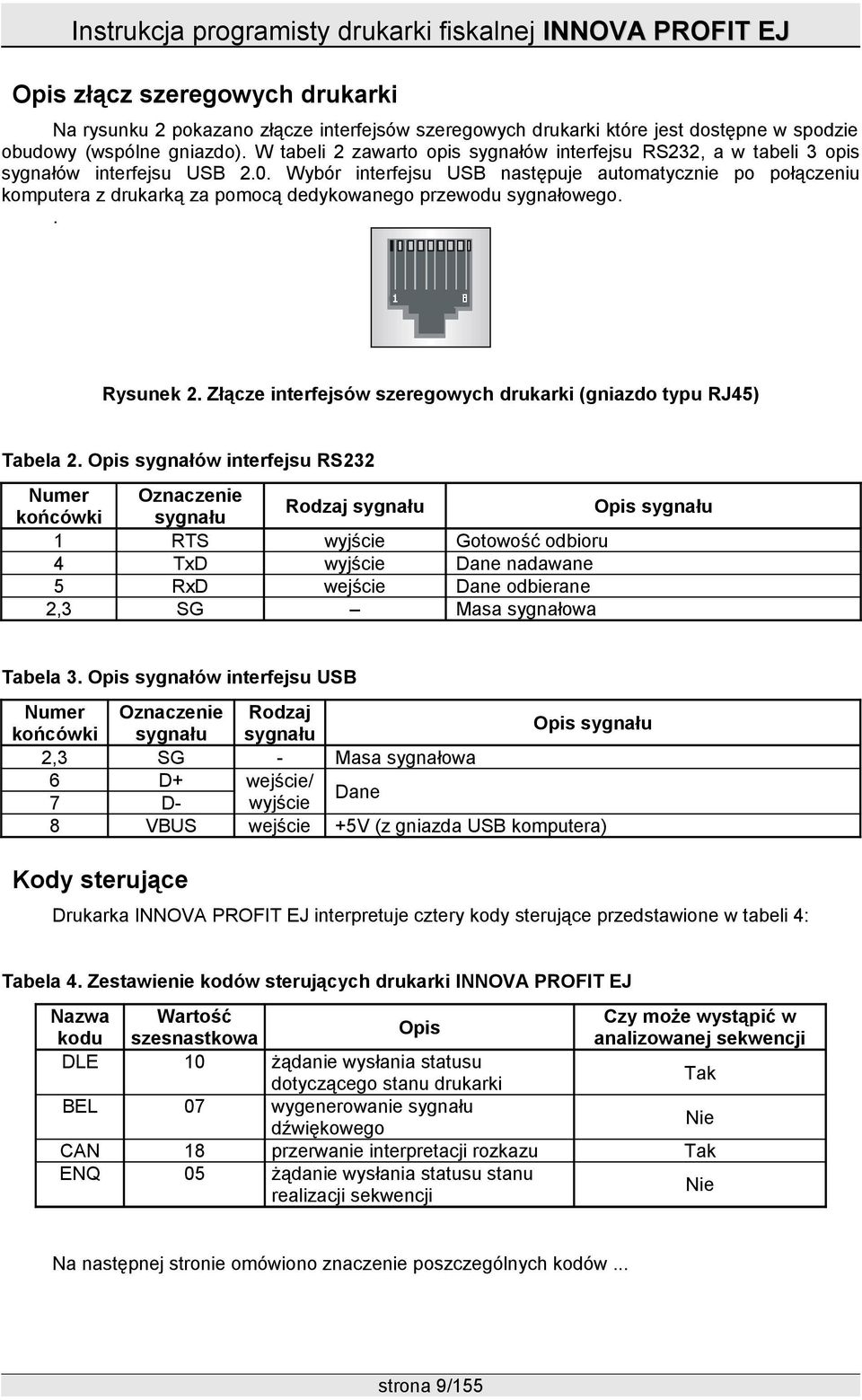 Wybór interfejsu USB następuje automatycznie po połączeniu komputera z drukarką za pomocą dedykowanego przewodu sygnałowego.. Rysunek 2.