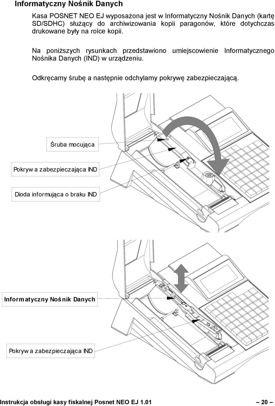 Na poniższych rysunkach przedstawiono umiejscowienie Informatycznego Nośnika Danych (IND) w urządzeniu.