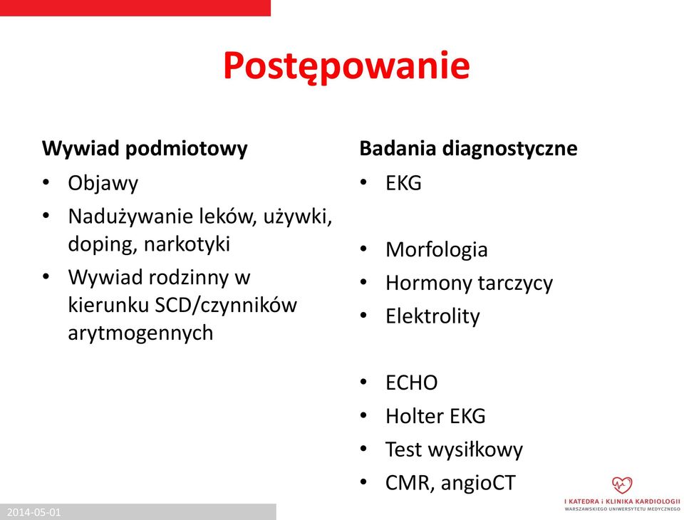 arytmogennych Badania diagnostyczne EKG Morfologia Hormony