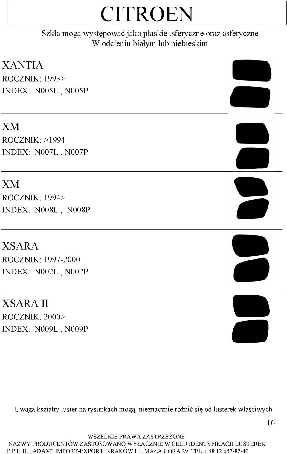 INDEX: N008L, N008P XSARA ROCZNIK: 1997-2000 INDEX: