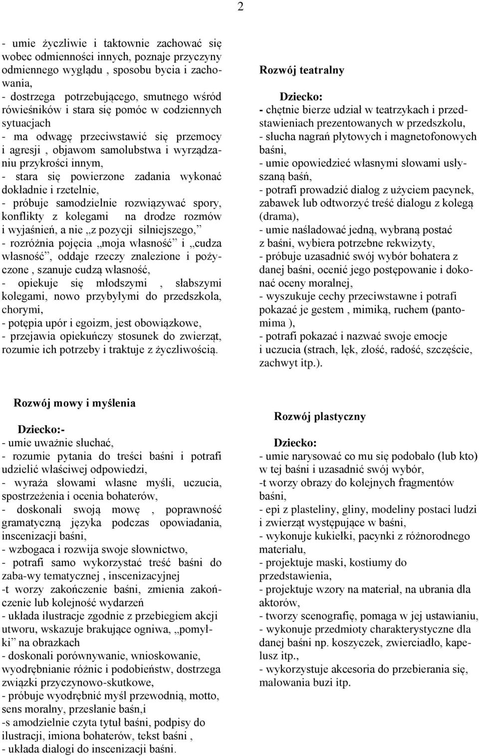 - próbuje samodzielnie rozwiązywać spory, konflikty z kolegami na drodze rozmów i wyjaśnień, a nie z pozycji silniejszego, - rozróżnia pojęcia moja własność i cudza własność, oddaje rzeczy znalezione