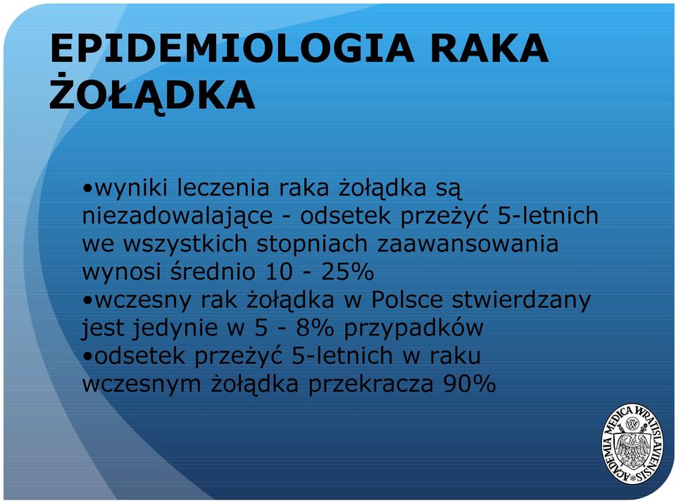 średnio 10-25% wczesny rak żołądka w Polsce stwierdzany jest jedynie w