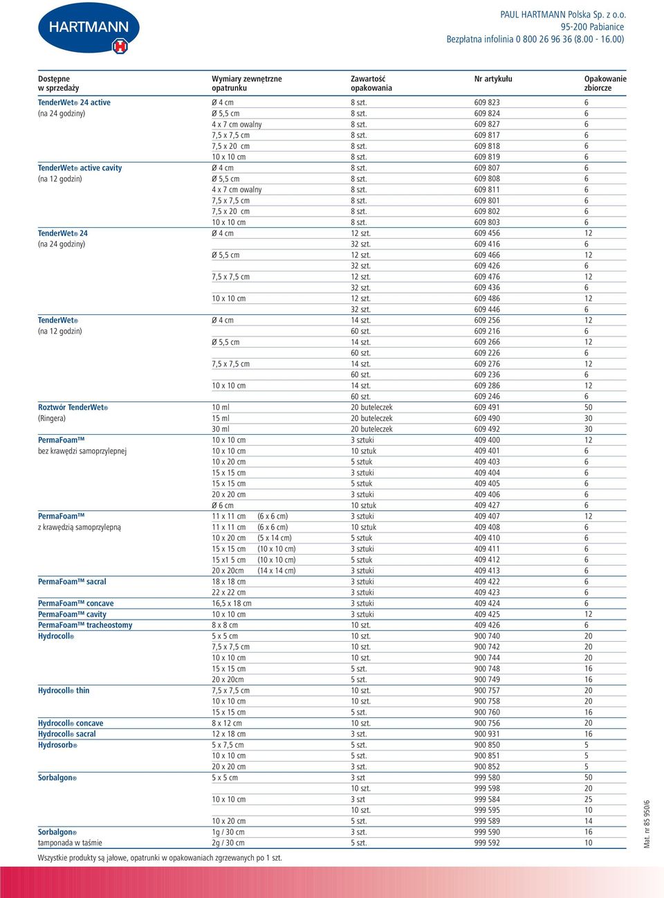 godziny) TenderWet (na godzin) Roztwór TenderWet (Ringera) PermaFoam bez krawędzi samoprzylepnej PermaFoam z krawędzią samoprzylepną PermaFoam sacral PermaFoam concave PermaFoam cavity PermaFoam