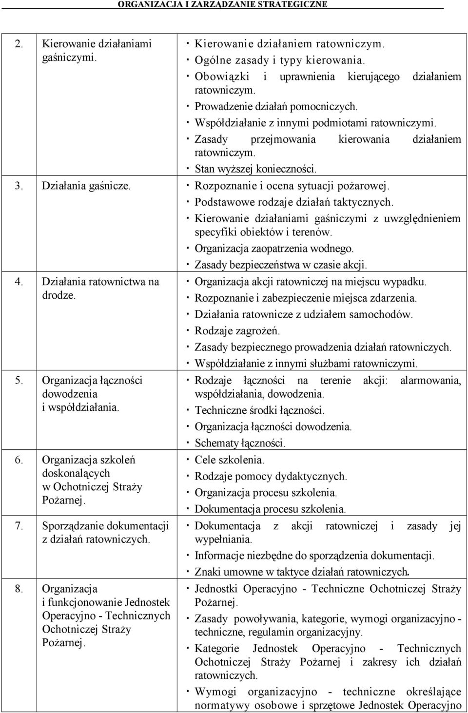 Podstawowe rodzaje działań taktycznych. Kierowanie działaniami gaśniczymi z uwzględnieniem specyfiki obiektów i terenów. Organizacja zaopatrzenia wodnego. Zasady bezpieczeństwa w czasie akcji. 4.