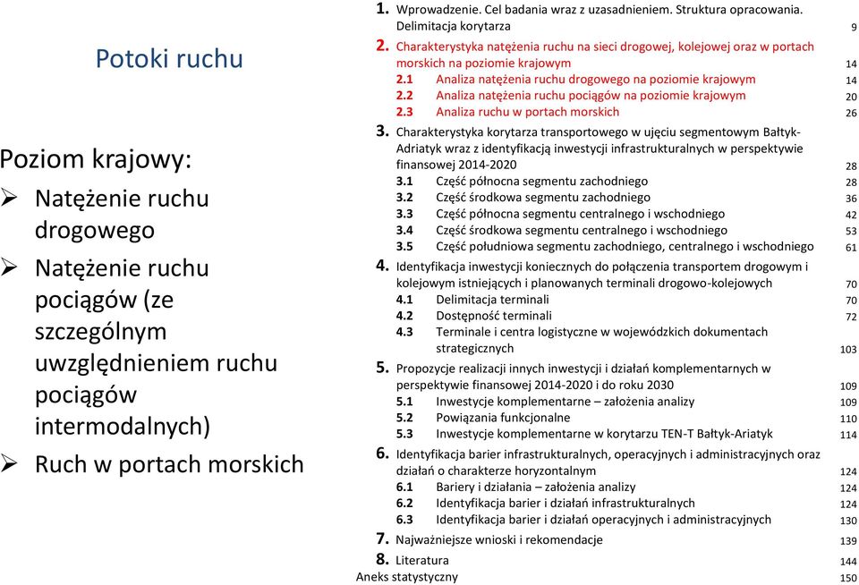 1 Analiza natężenia ruchu drogowego na poziomie krajowym 14 2.2 Analiza natężenia ruchu pociągów na poziomie krajowym 20 2.3 Analiza ruchu w portach morskich 26 3.