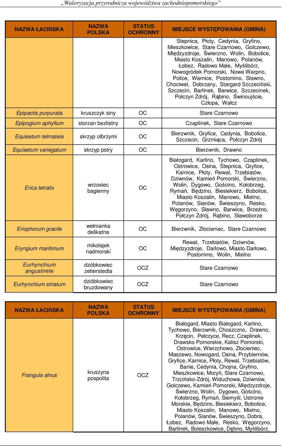 kruszczyk siny Epipogium aphyllum storzan bezlistny Czaplinek, Equisetum telmateia skrzyp olbrzymi Bierzwnik, Gryfice, Cedynia, Bobolice, Szczecin, Grzmiąca, Połczyn Zdrój Equisetum variegatum skrzyp