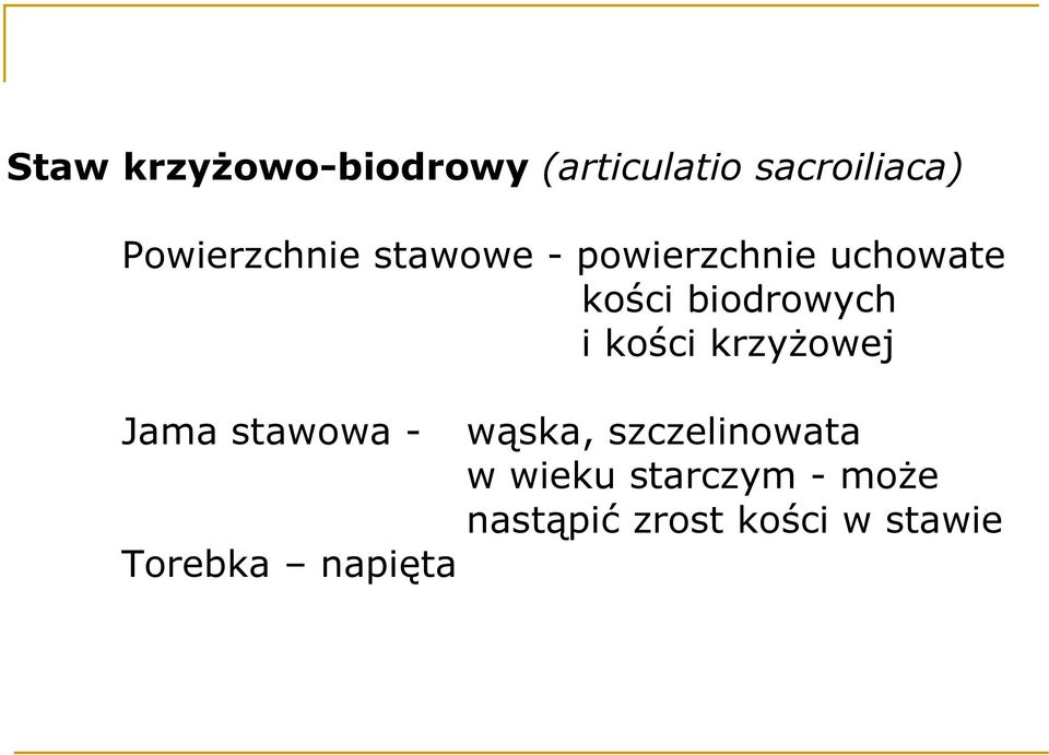 biodrowych i kości krzyżowej Jama stawowa - Torebka