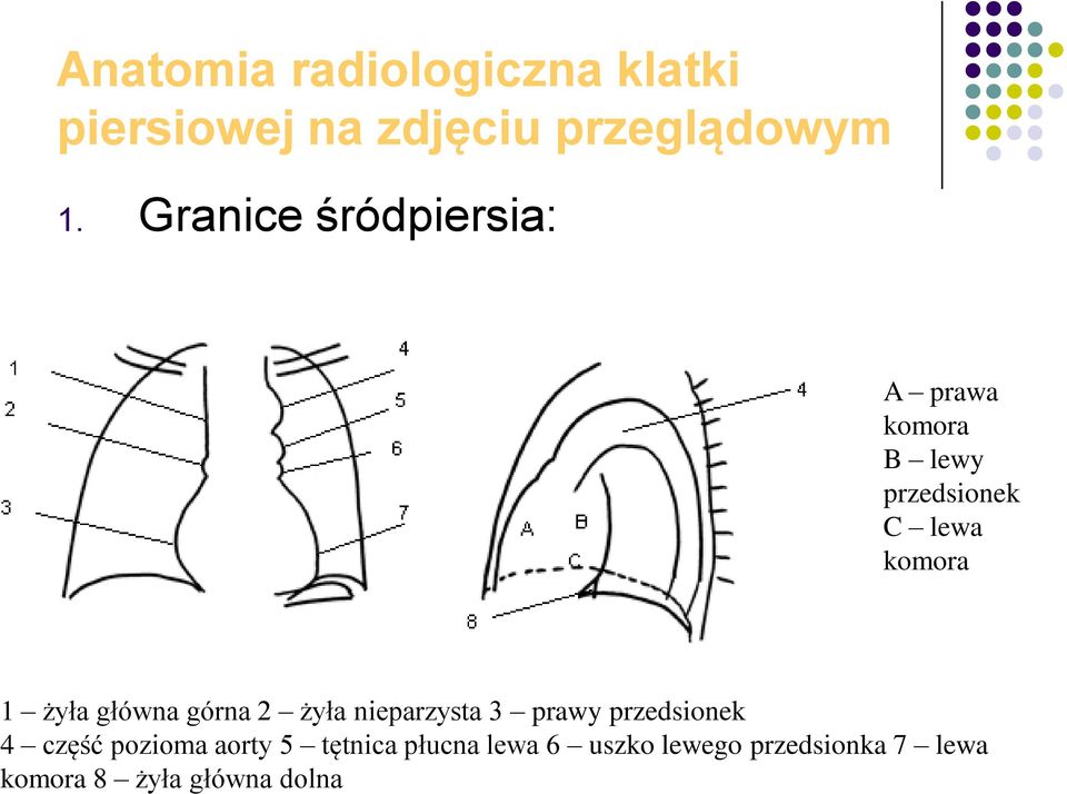 żyła główna górna 2 żyła nieparzysta 3 prawy przedsionek 4 część pozioma