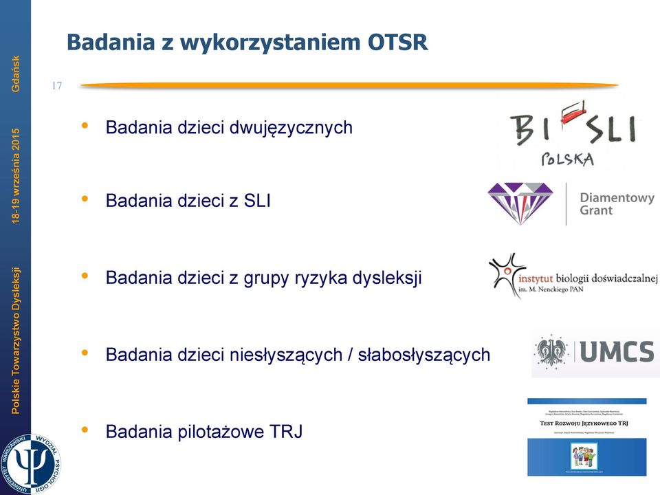 dzieci z grupy ryzyka dysleksji Badania dzieci