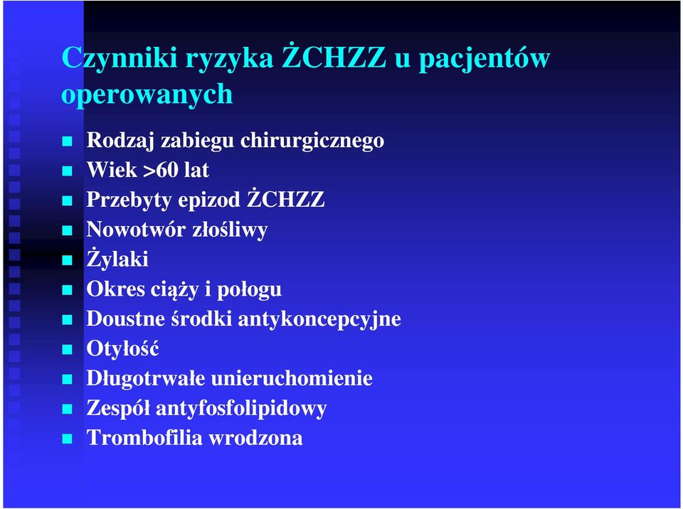 Żylaki Okres ciąży i połogu Doustne środki antykoncepcyjne Otyłość