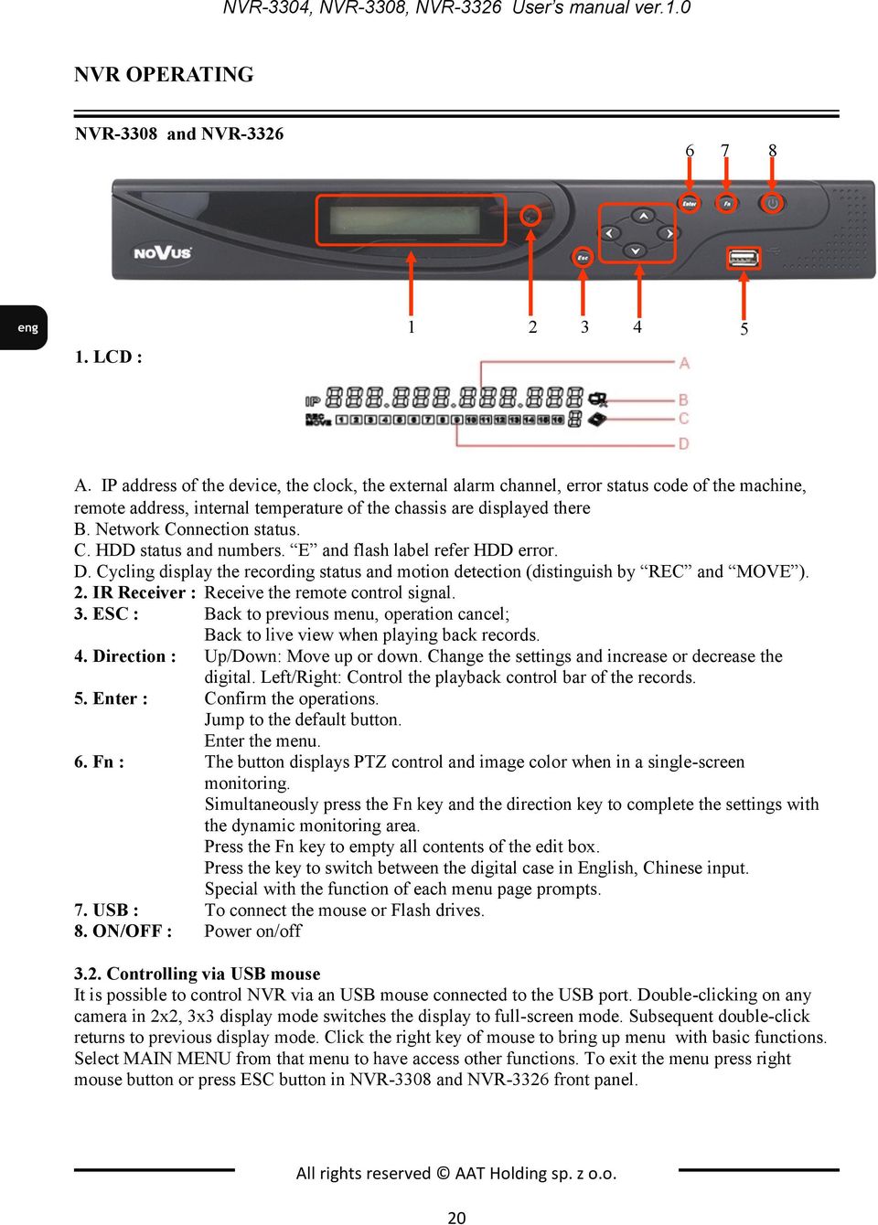 C. HDD status and numbers. E and flash label refer HDD error. D. Cycling display the recording status and motion detection (distinguish by REC and MOVE ). 2.