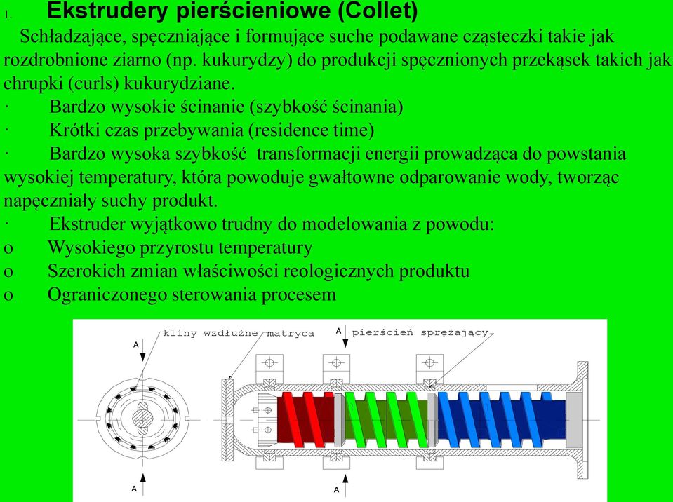 Bardzo wysokie ścinanie (szybkość ścinania) Krótki czas przebywania (residence time) Bardzo wysoka szybkość transformacji energii prowadząca do powstania wysokiej temperatury,