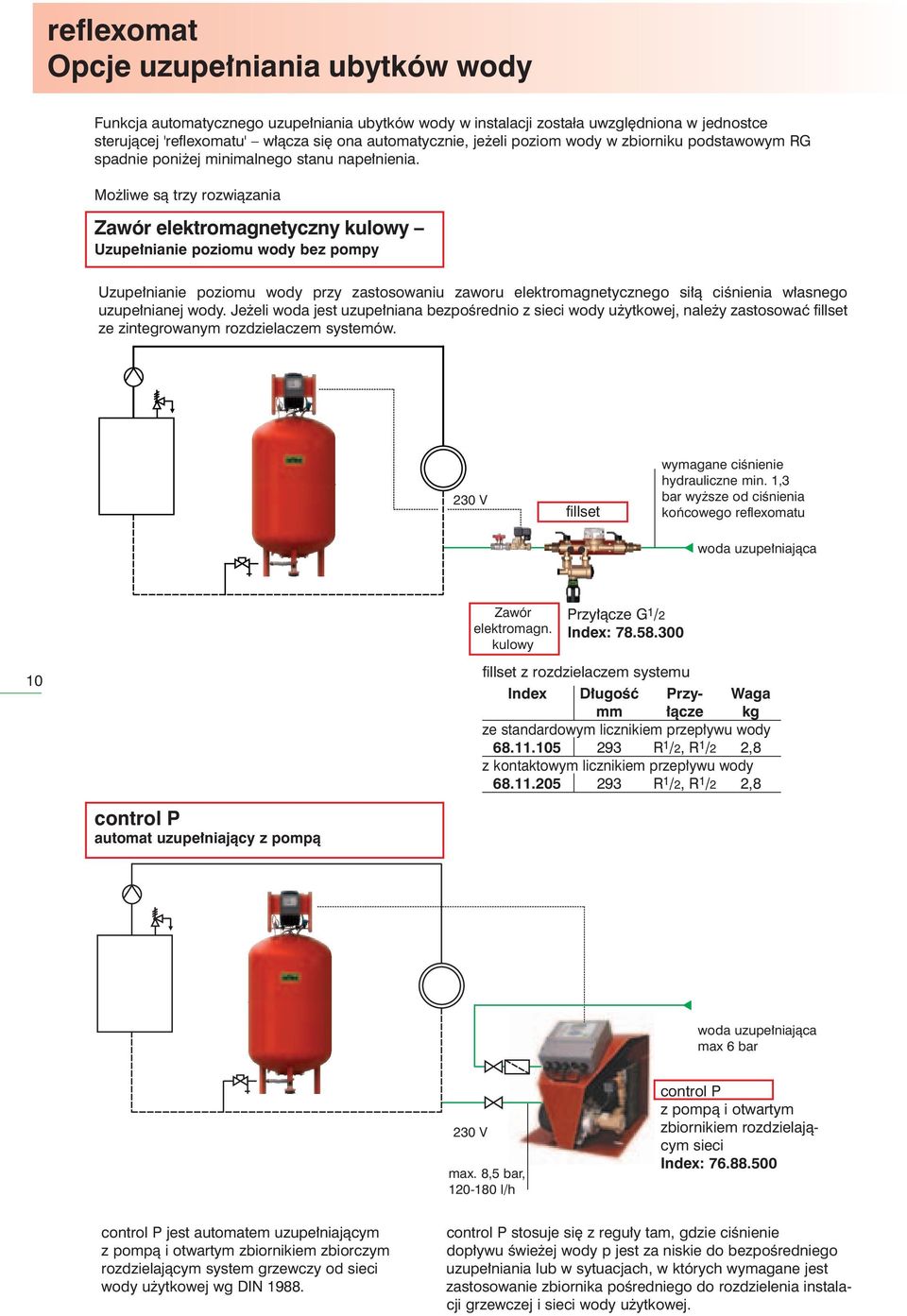 Mo liwe sà trzy rozwiàzania Zawór elektromagnetyczny kulowy Uzupe nianie poziomu wody bez pompy Uzupe nianie poziomu wody przy zastosowaniu zaworu elektromagnetycznego si à ciênienia w asnego uzupe